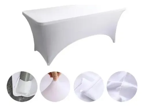 Mantel Spandex Blanco Rectangular 180x75 Cm Para Eventos Lavable Liso 9