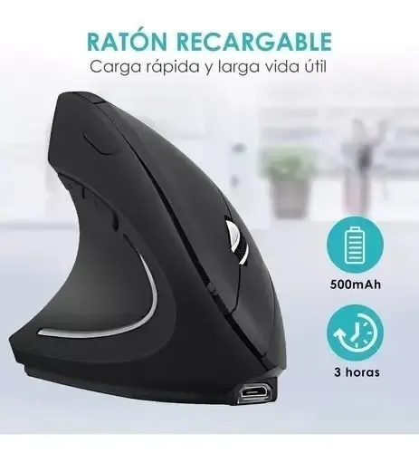 Ratón Vertical Inalámbrico 2.4g Recargable X Usb Ergonómico Color Negro 5