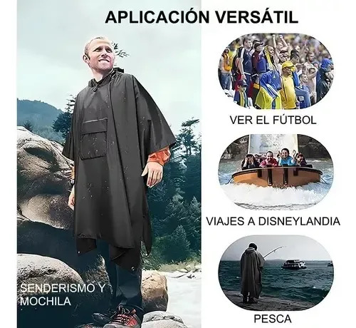 Poncho Impermeable Sin Olor Suave Capa Impermeable 210*140cm Negro 210*140cm 7