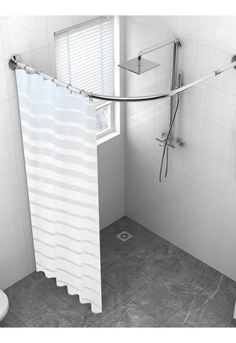 Cortina De Baño Yu Forro Rayada Blancas 180x180cm Con Ganchos Peva Blanco Rayas 14