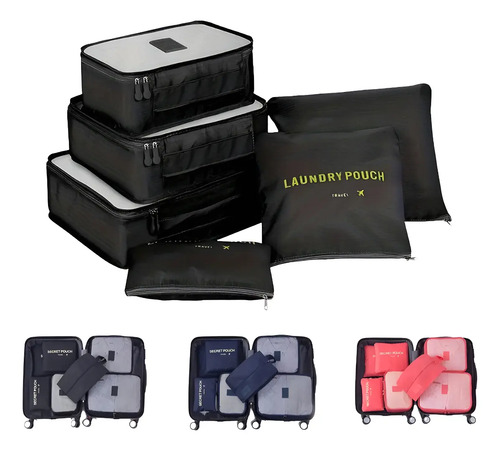 Set 6 Organizadores De Equipaje De Viaje Bolsa Ropa Interior Color Negro