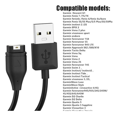Cable De Carga Usb Para Relojes Garmin Fenix Y Forerunner Negro 16