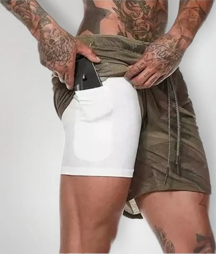 Short Gimnasio Licra Bolsillo Poliester Hombre Negro Y Rojo 2