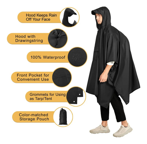 Poncho Impermeable Sin Olor Suave Capa Impermeable 210*140cm Negro 210*140cm 8