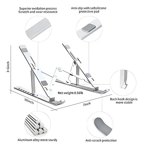 Soporte Portatil Notebook Aluminio Plegable De 7 Niveles Blanco 11