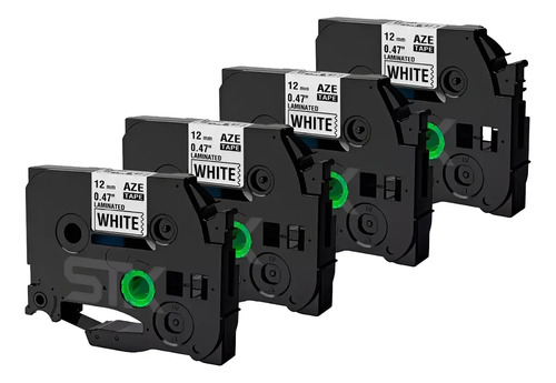 Pack 4 Cintas Tze-231 Alternativa Brother 12mmx8mts Blanca Negro 7