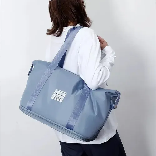 Bolsa Gran Capacidad Para Viajes Hombres Y Mujeres, Deportes Color Azul Lisa