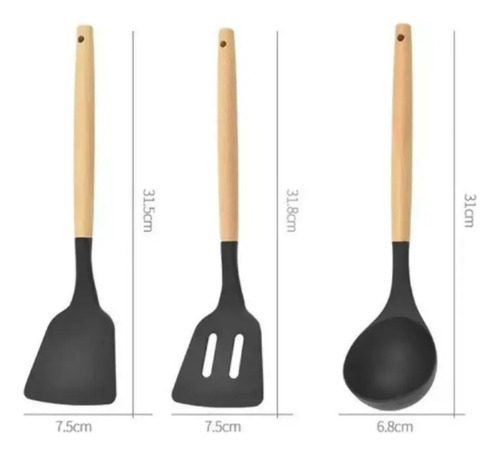 Set 11 De Cocina Antiadherentes De Silicona + Almacenamiento Negro 19