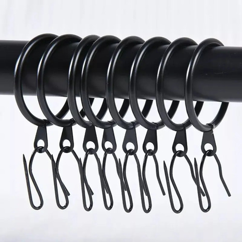 Pack 16 Unidades Argolla Para Barra Cortina De Metal 25 Mm Negro 9