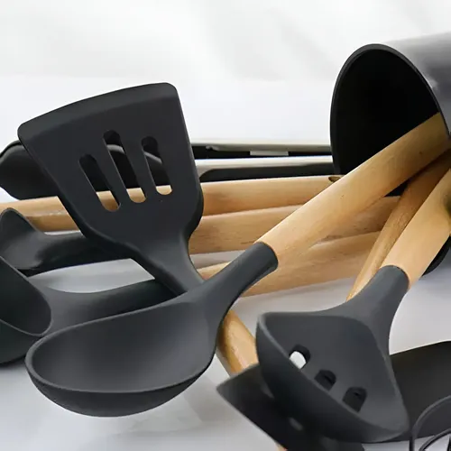 Set 11 De Cocina Antiadherentes De Silicona + Almacenamiento Negro 6
