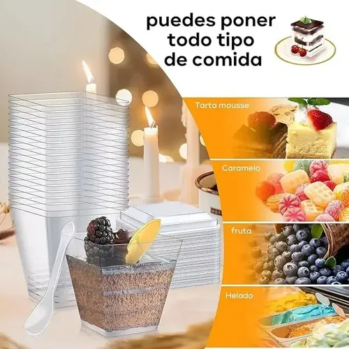 Vaso O Pocillos C/tapa 160 Ml Acrílico Postre X 50 +embalaje Blanco 6