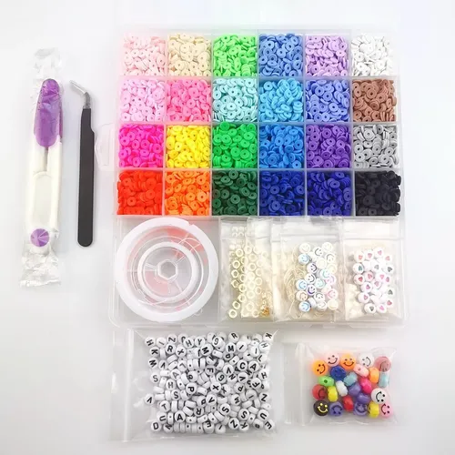 Set Mostacillas Arcilla 24 Color Pulseras Collares Bisuteria Conjunto De Polímero De Adorno De Bricolaje De Cuentas De Arcilla 6000pcs 20 Cm 19 Cm 10