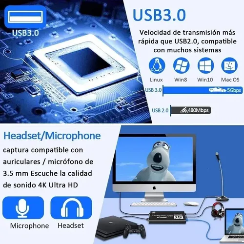 Capturadora Hdmi 4k Ultra Video Audio Mic In Streaming 3.0 17