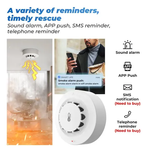 Detector Humo Sensor Wifi Tuya App Bluetooth Alarma Incendio Blanco 4