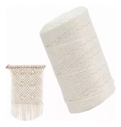 Cordón Macramé Peinado 3mm 500 Metros 100% Algodón Crudo Crudo
