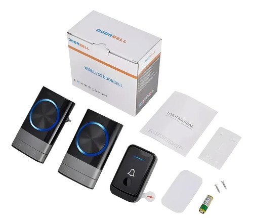 Timbre Inalámbrico Para Puerta Con 2 Receptores Impermeables Negro 10