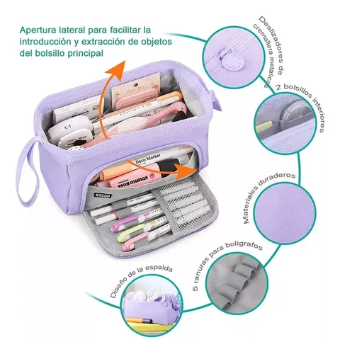 Estuche De Lapices Doble Capa Organizadoras Gran Capacidad Color Purpura 4