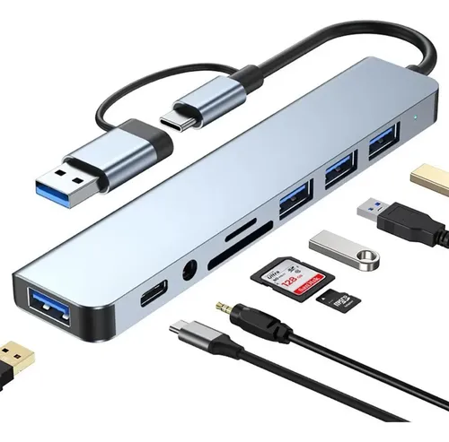 Hub Usb Hota Usb-c 8 Puertos Compatible Macbook Pro Samsung LG Huawei Plateado 9