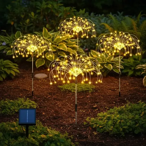 Pack X4 Luces Micro Led Fuego Artificial Solares Navidad Amarillo
