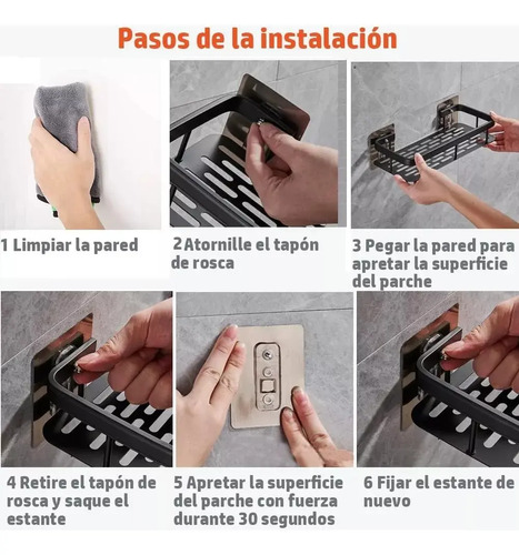 Organizador De Ducha Set X3 Repisa Baño Adhesivo Plateado 7