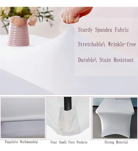 Mantel Spandex Blanco Rectangular 180x75 Cm Para Eventos Lavable Liso 19
