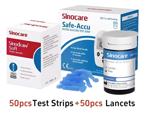 100 Tiras Reactivas Y 100 Lancetas Sinocare Safe Accu Color Azul Acero