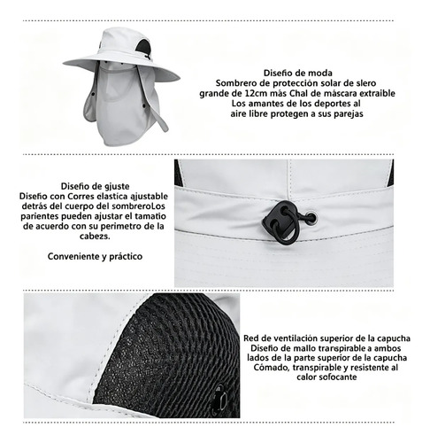 Sombrero Gorro 3 En 1 Para Sol Guarda Polvo Trekking Pesca Negro El Código Medio Se Puede Ajustar 10