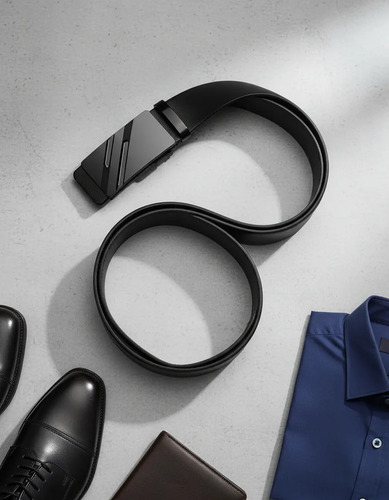 Cinturón Hombre Cuero De Vacuno Con Hebilla Automática 130cm Negro 130 9