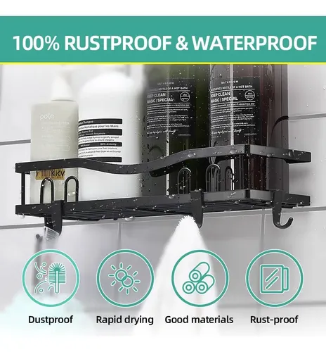 Organizador De Ducha Repisa Baño Adhesivo Set 3 Inoxidable Negro 6