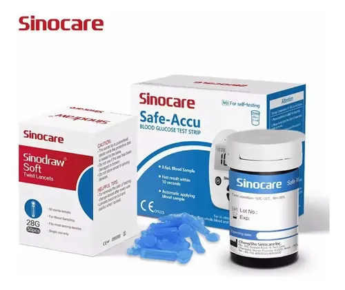 100 Tiras Reactivas Y 100 Lancetas Sinocare Safe Accu Color Azul Acero 3