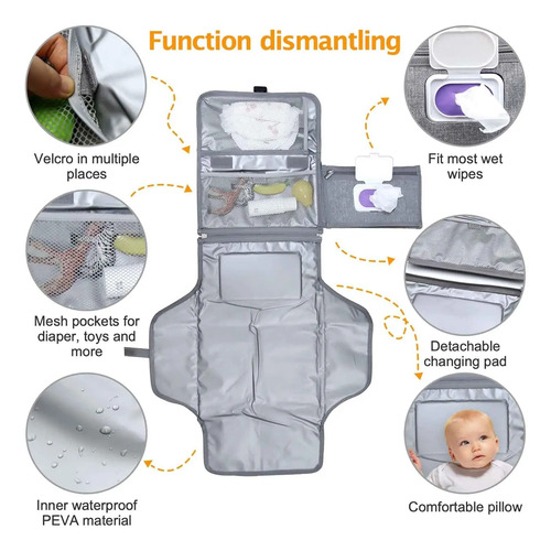 Mudador Portátil Impermeable Bebé Cambiador Plegable Gris Oscuro Color Sólido 2