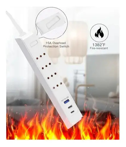 Alargador 4 Enchufes +rápida 20w ,2type C+1usb Protección Blanco 7
