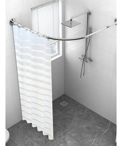 Cortina De Baño Yu Forro Rayada Blancas 180x180cm Con Ganchos Peva Blanco Rayas 8
