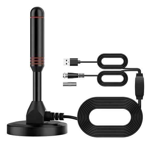 Antena Tv Digital Interior Hd Amplificada Por Usb 10m Negro
