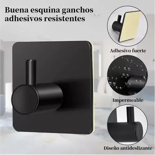 Ganchos Adhesivos Impermeables De Acero Inoxidable 5 Uds. Negro 4