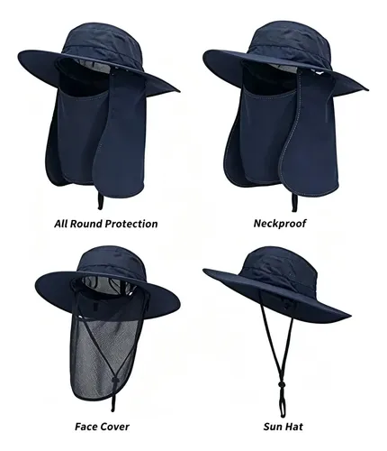 Sombrero Gorro 3 En 1 Para Sol Guarda Polvo Trekking Pesca Negro El Código Medio Se Puede Ajustar 18