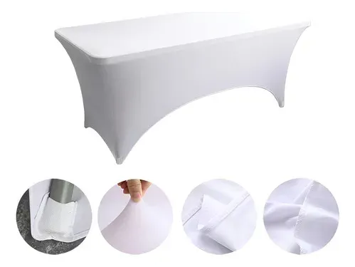 Mantel Spandex Blanco Rectangular 180x75 Cm Para Eventos Lavable Liso 20