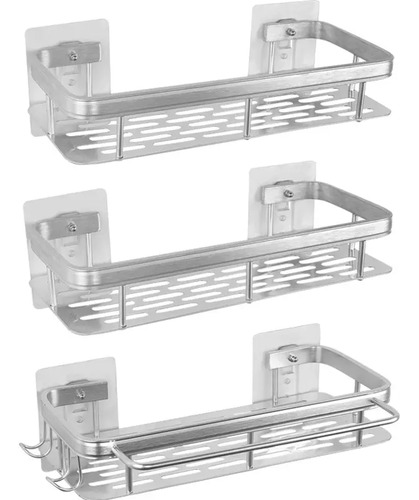 Organizador De Ducha Set X3 Repisa Baño Adhesivo Plateado 2