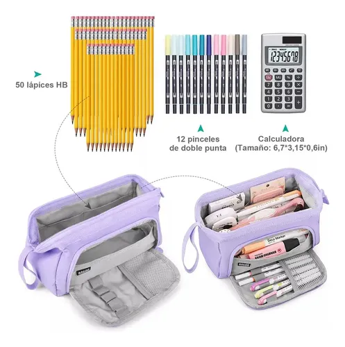 Estuche De Lapices Doble Capa Organizadoras Gran Capacidad Color Purpura 15