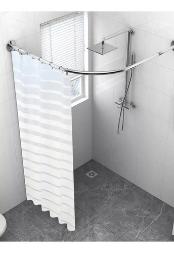 Cortina De Baño Yu Forro Rayada Blancas 180x180cm Con Ganchos Peva Blanco Rayas 15
