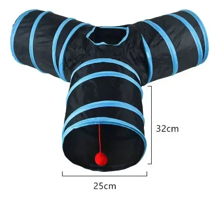 Divertido Tunel Plegable Gato 3 Vías D Juego Mascotas 3 Way  Negro 2