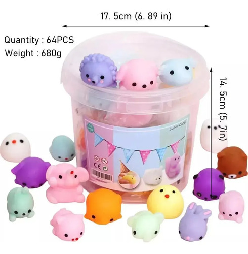 Pack Balde 64 Unidades Squishys Antiestrés Juguete Surtidos Multicolor (surtidos) 11