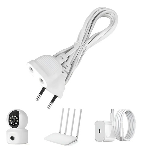 Extensión Electrica 5 Metros 200w Para Cámara,led,adaptador Blanco 10