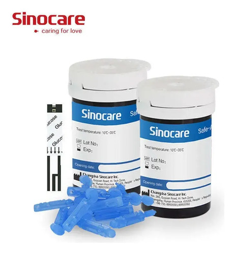 100 Tiras Reactivas Y 100 Lancetas Sinocare Safe Accu Color Azul Acero 7
