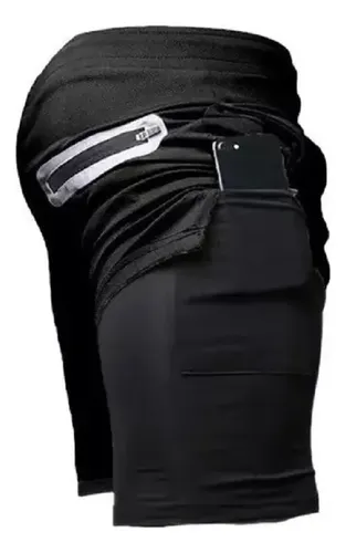 Short Gimnasio Licra Bolsillo Poliester Hombre Negro Y Rojo 4
