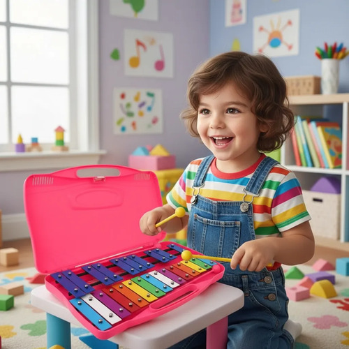 Metalofono Cromatico 25 Notas Xilofono Infantil Escolar Color Amarillo 17