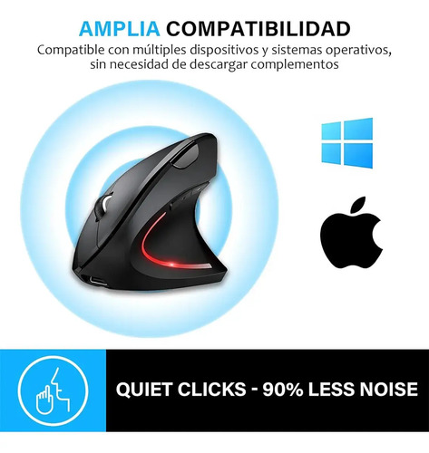 Ratón Vertical Inalámbrico Mouse Usb 2.4ghz Recargable Blanc Blanco 7