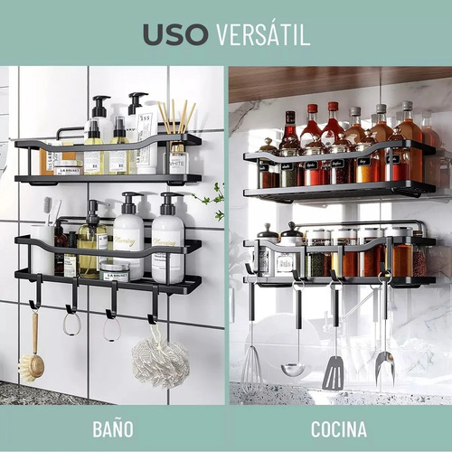 Organizador De Ducha Repisa Baño Adhesivo Set 3 Inoxidable Negro 13