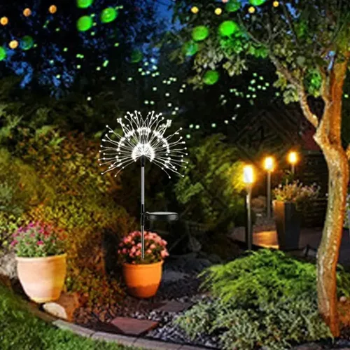 Pack X4 Luces Micro Led Fuego Artificial Solares Navidad Amarillo 5