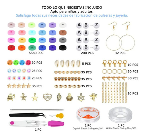Set Mostacillas Arcilla 24 Color Pulseras Collares Bisuteria Conjunto De Polímero De Adorno De Bricolaje De Cuentas De Arcilla 6000pcs 20 Cm 19 Cm 3